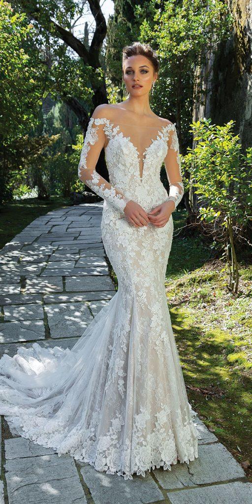 sweetheart mermaid wedding dresses with illusion sleeves with train justin alexander