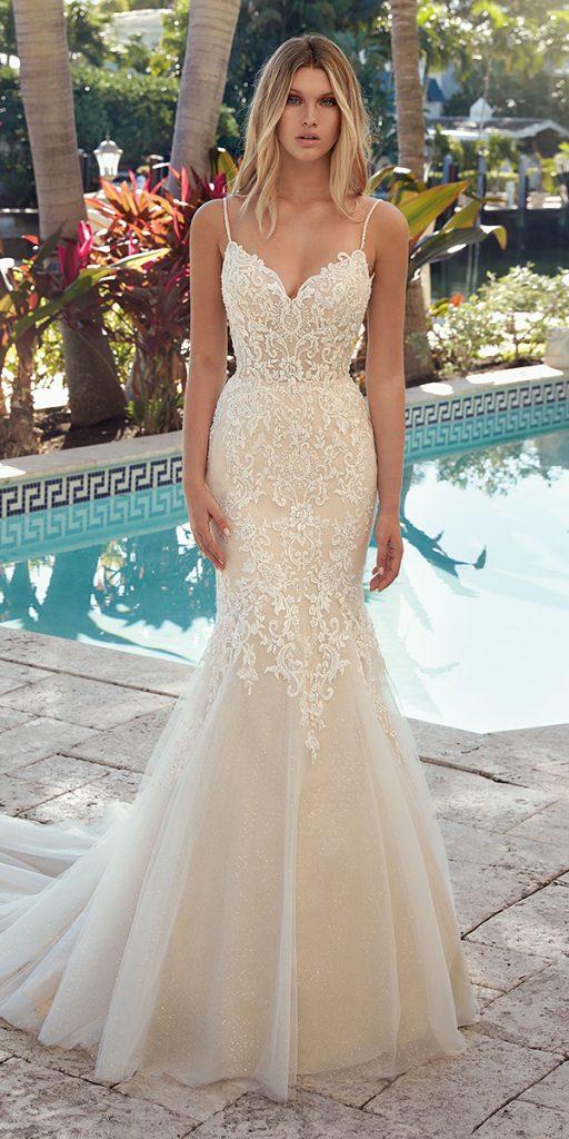 sweetheart mermaid wedding dresses with spaghetti straps full lace demetriosbride
