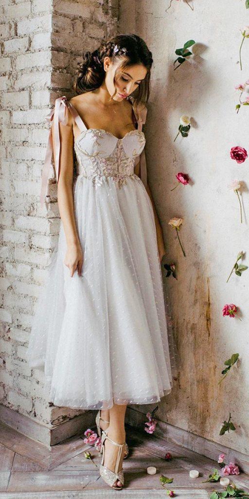 tea length wedding dresses sweetheart neckline floral top romantic nadiamanzato