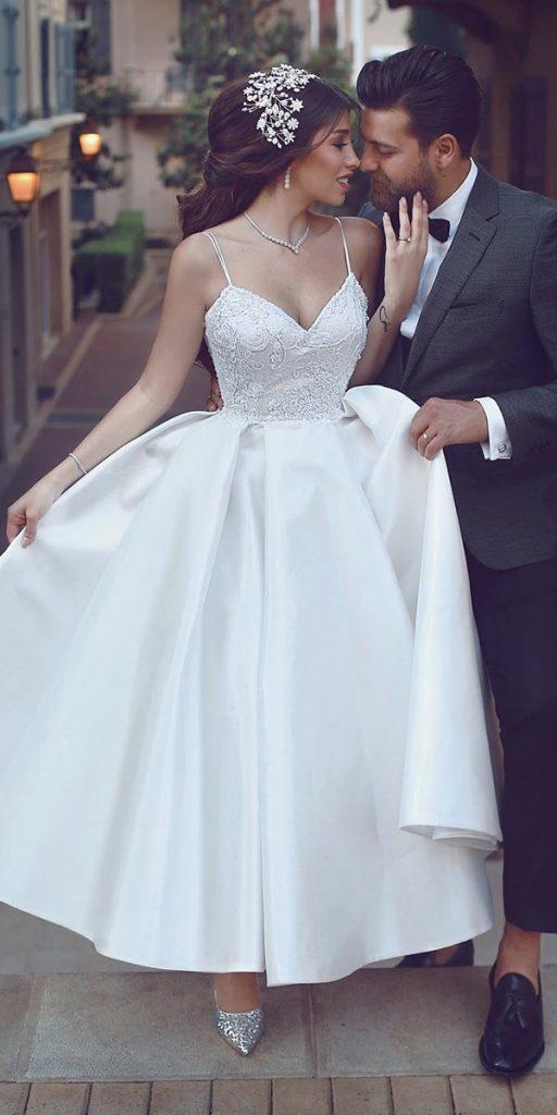 tea length wedding dresses with spaghetti straps lace top saidmhamadofficial