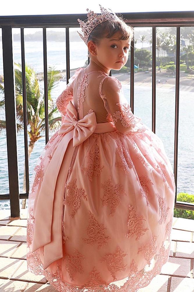tutu flower girl dresses pink with bow lace sleeves ittybittytoes