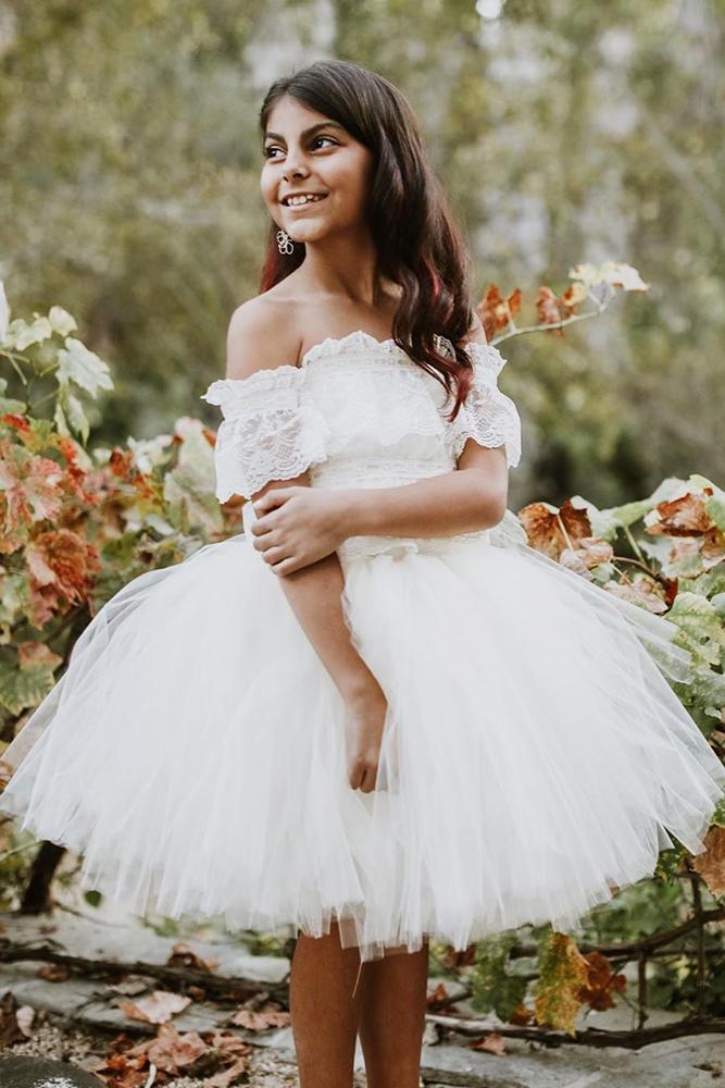 tutu flower girl dresses white off the shoulder tulle skirt maraissky