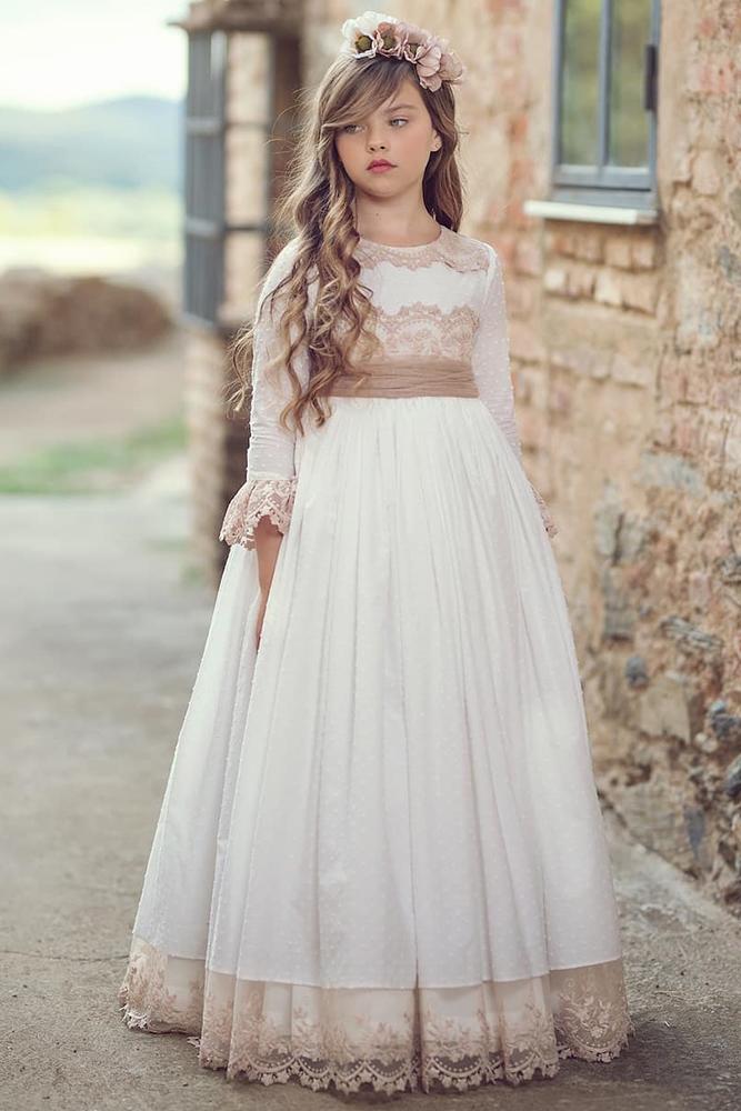 vintage flower girl dresses a line with long sleeves lace delucia vestidosdearras