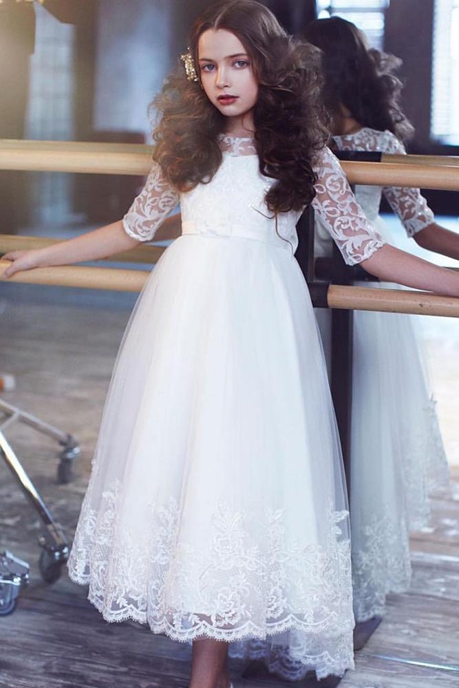 vintage flower girl dresses a line with sleeves lace petiteadele
