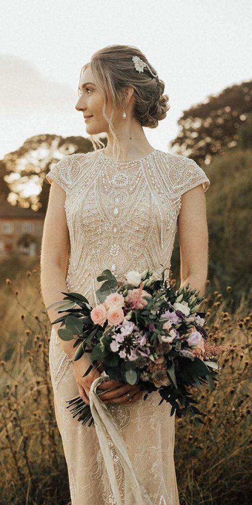 vintage wedding dresses sheath with cap sleeves rustic morileeofficial