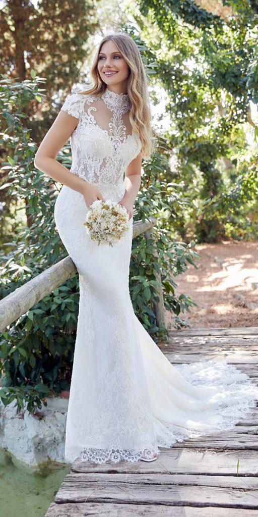 vintage wedding trumpet high neck with cap sleeves lace ronaldjoyce