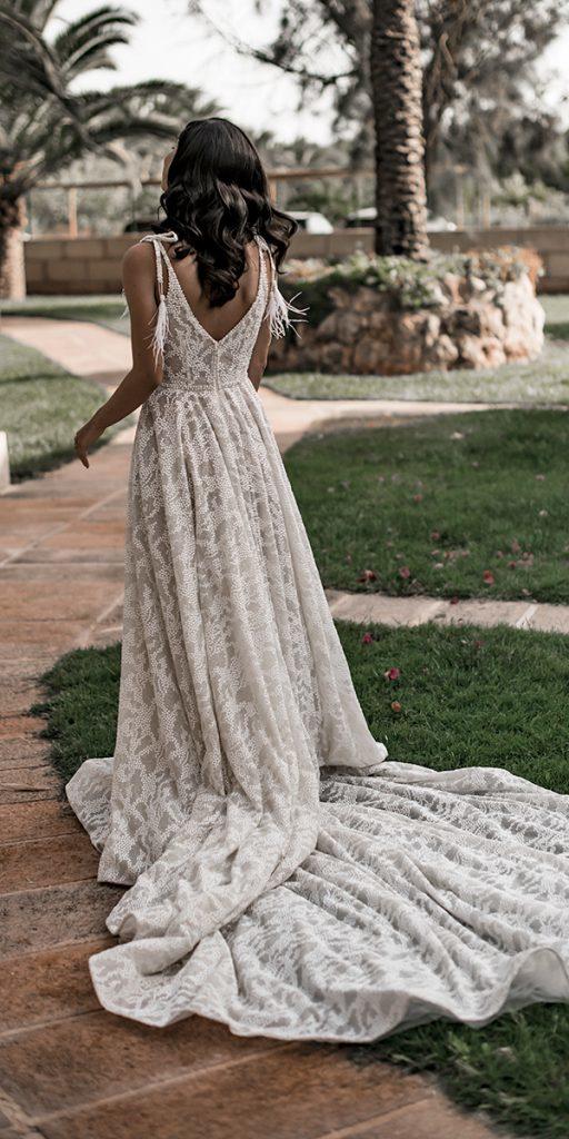 a line wedding dresses country with straps long train wona