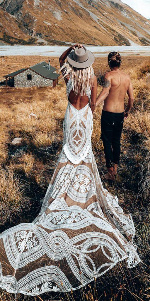 barnyard wedding dresses sheath open back with train country ruedeseinebridal