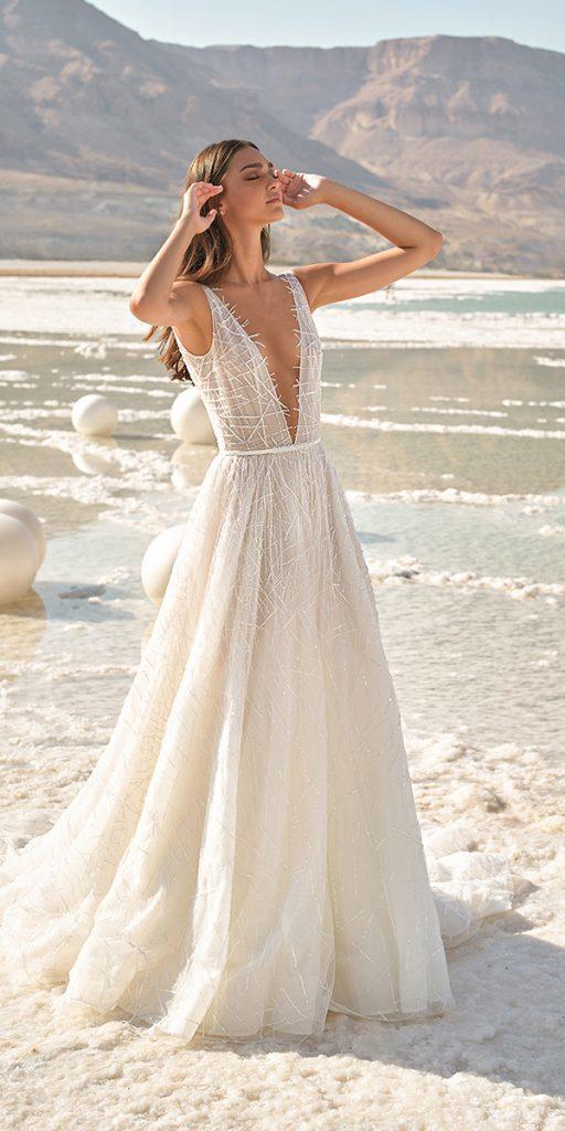 destination wedding dresses a line sexy plunging neckline lee grebenau