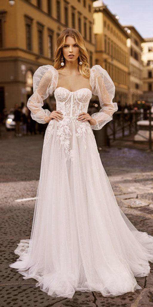 destination wedding dresses a line sweetheart strapless neckline puff sleeves tomsebastien