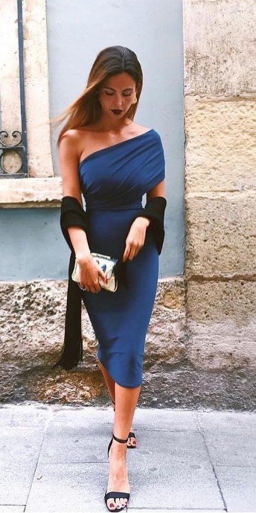 fall wedding guest dresses navy knee length one shoulder lamasmonasocial