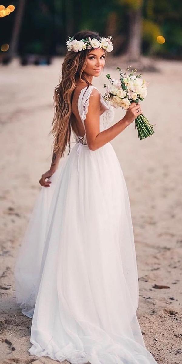 Hawaiian wedding dresses A-line open back beach