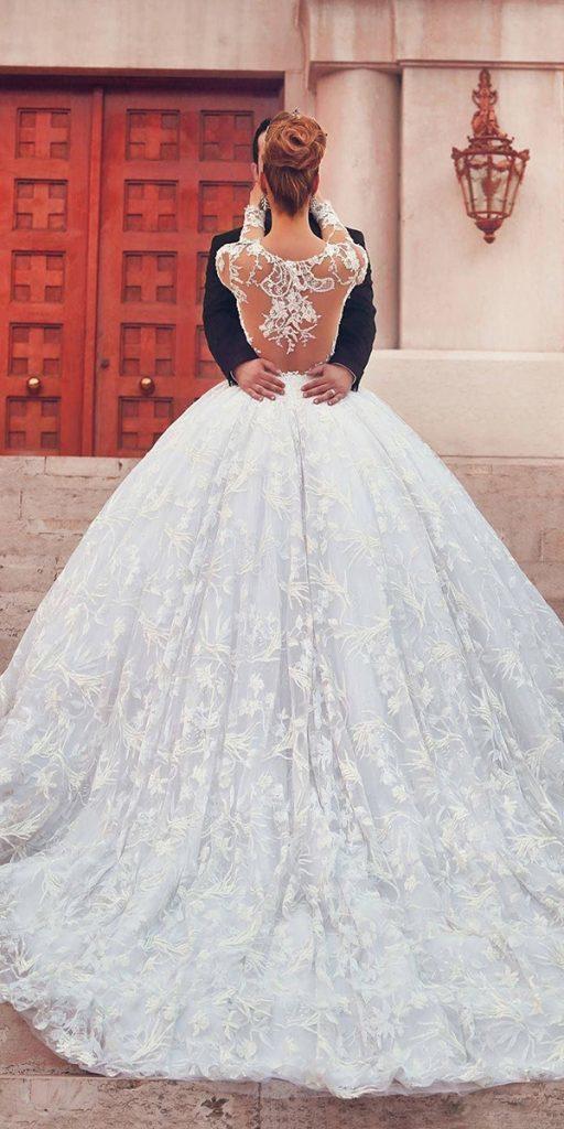 lace back wedding dresses ball gown with illusion sleeves tattoo effect walid