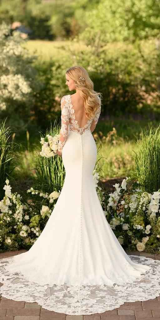 long sleeve wedding dresses fit and flare v back train lace martinaliana