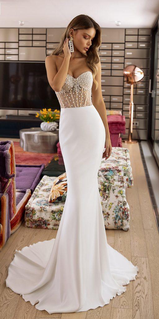 satin mermaid wedding dresses strapless sweetheart neckline sexy tinavalerdi