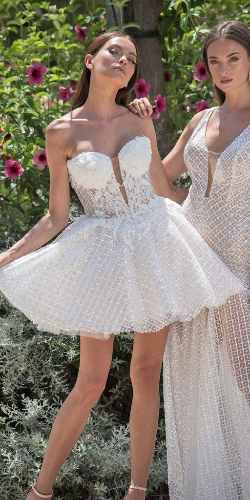 short wedding dresses strapless neckline sequins for beach oved cohen