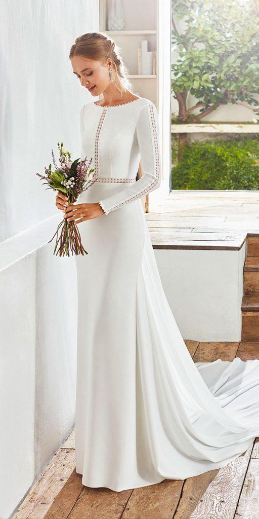 simple wedding dresses with sleeves sheath with train bohemian 2020 rosa clara