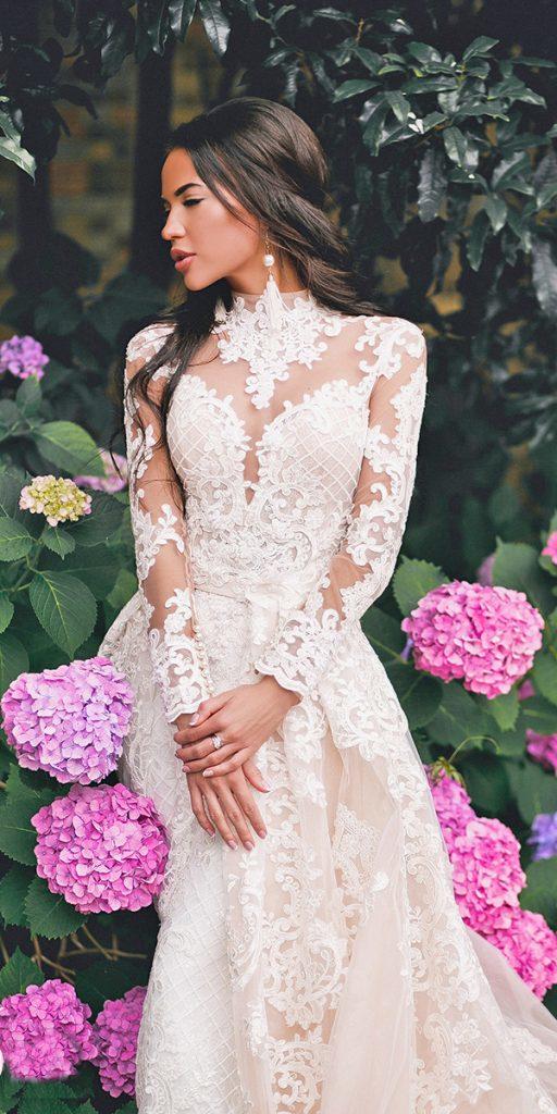 vintage lace wedding dresses high neck with long sleeves royaldi