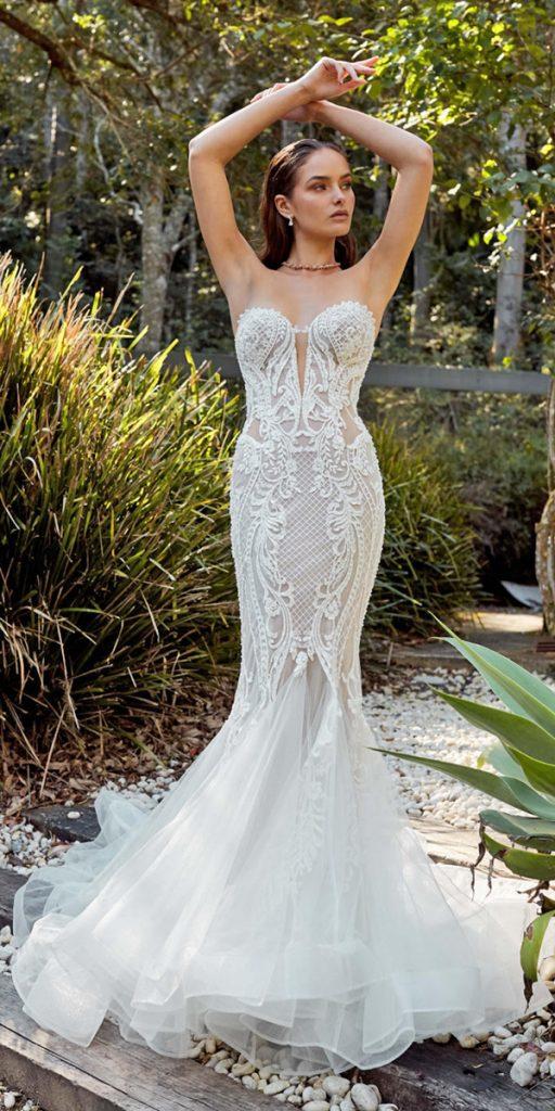 vintage lace wedding dresses mermiad sweeteart neckline strapless leahdagloria