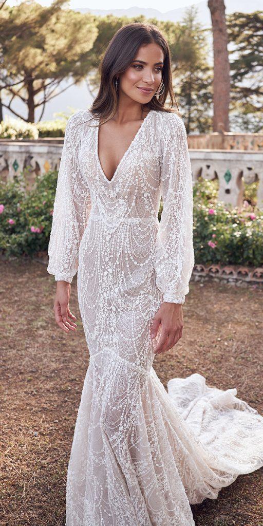 vintage wedding dresses with sleeves v neckline lace country wona