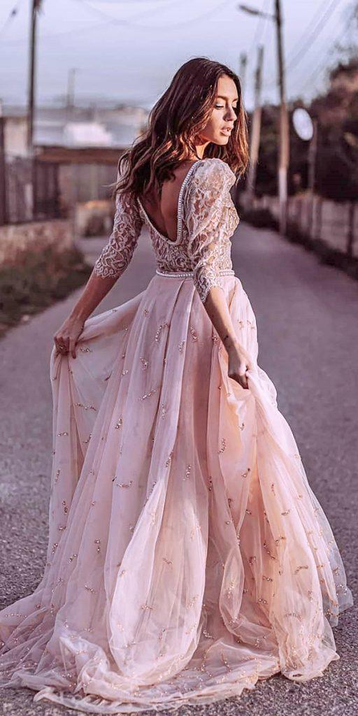 wedding dresses with lace sleeves a line v back with three quote sleeves selia photography