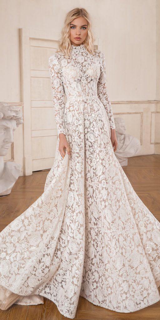 wedding-dresses with lace sleeves a line with high neck dany tabet