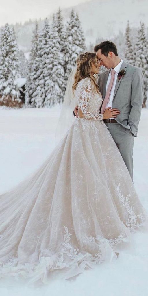 winter wedding dresses a line lace with long sleeves maggiesottero