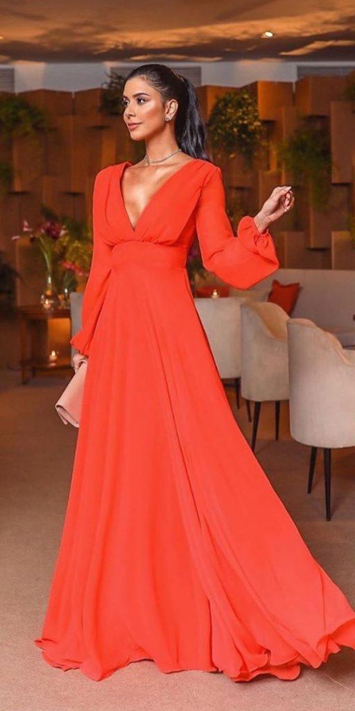 winter wedding guest dresses red long with sleeves v neckline vestidosoficial