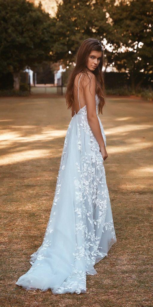 beach destination wedding dresses a line with straps blue with floral vagabondbrida
