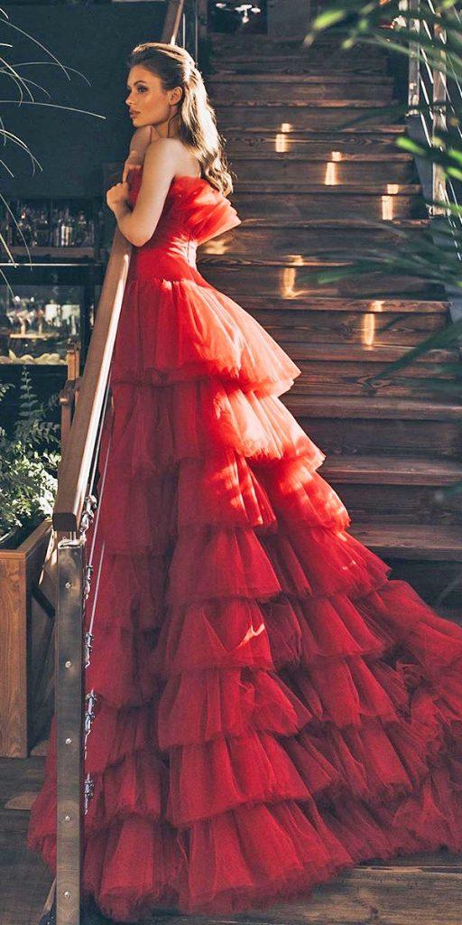 blood red wedding dresses ball gown simple ruffled skirt ariamo