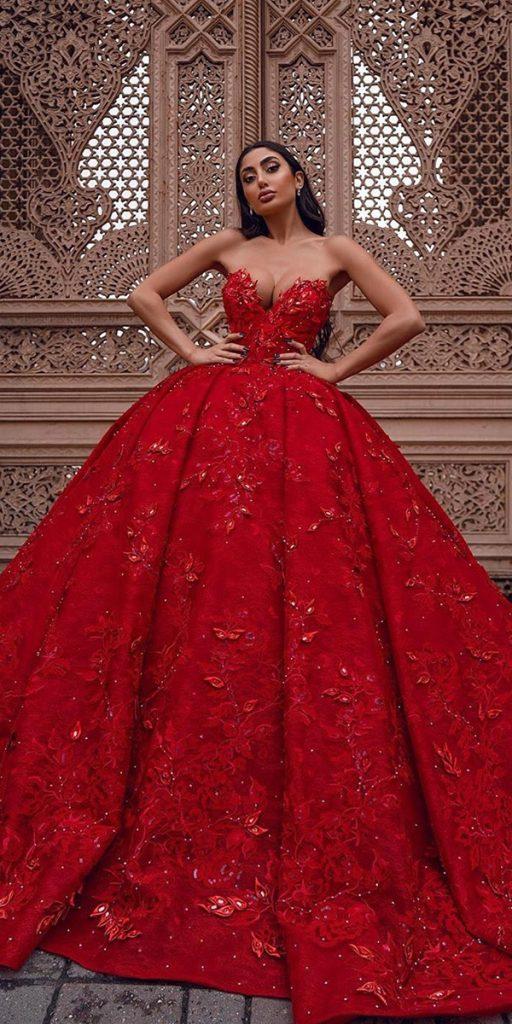 blood red wedding dresses ball gown sweetheart neckline strapless lace saidmhamad