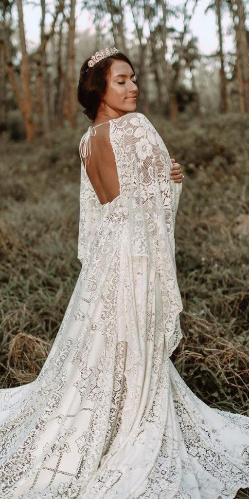 boho wedding dresses with sleeves open back lace country theelweddingproductions