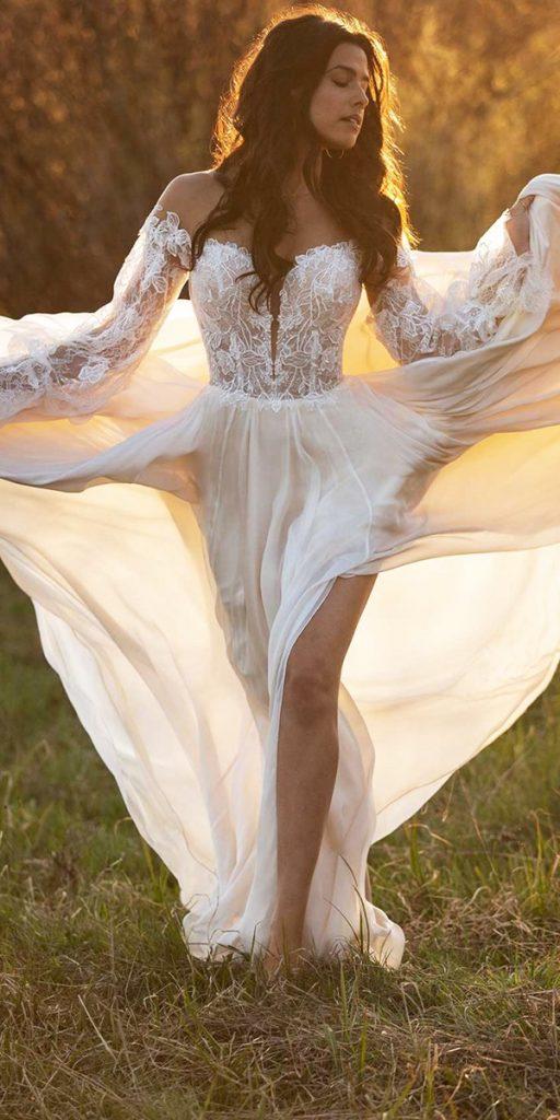 bridal gowns with sleeves a line bohemain sweetheart neckline lace all who wander