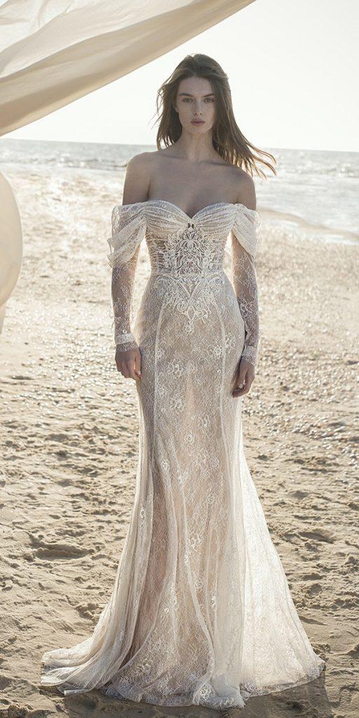 bridal gowns with sleeves off the shoulder sweetheart neckine lace alon livne