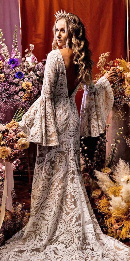 bridal gowns with sleeves sheath bohemian lace v back vagabond_bridal
