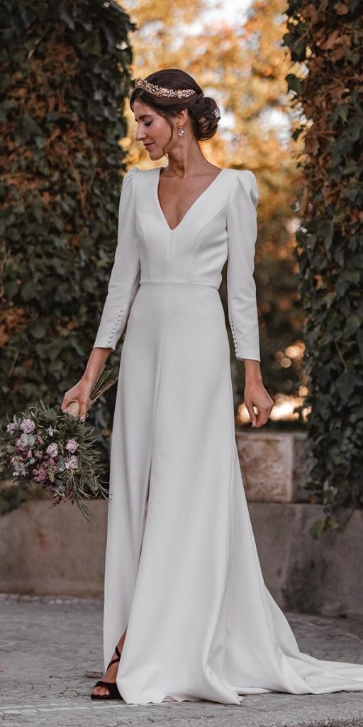 dream wedding dresses a line with long sleeves simple silviafernandezatelier