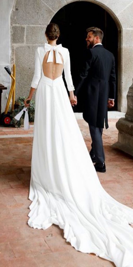 dream wedding dresses simple with long sleeves open back silviafernandezatelier