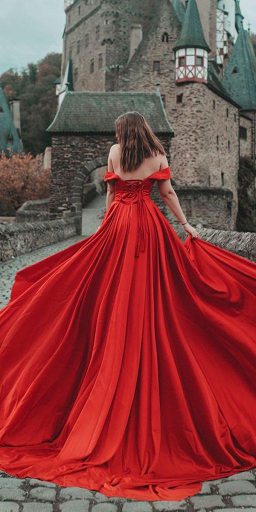 gothic wedding dresses a line off the shoulder red train jovanarikalo