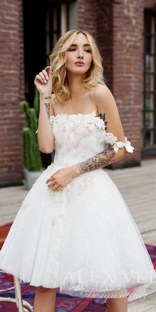 knee length wedding dresses country strapless neckline beach floral alex veil
