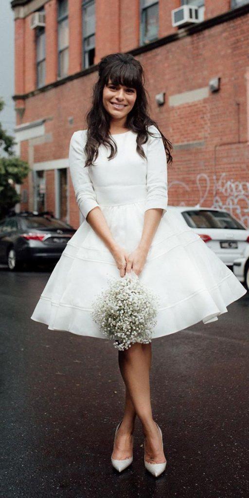 knee length wedding dresses simple with sleeves modest spring freethebird