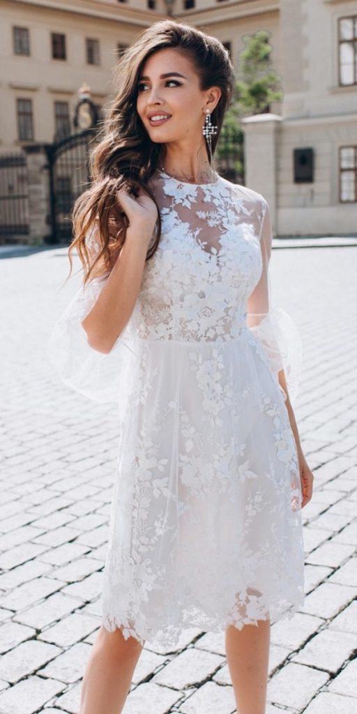  knee length wedding dresses with sleeves floral country dream and dress