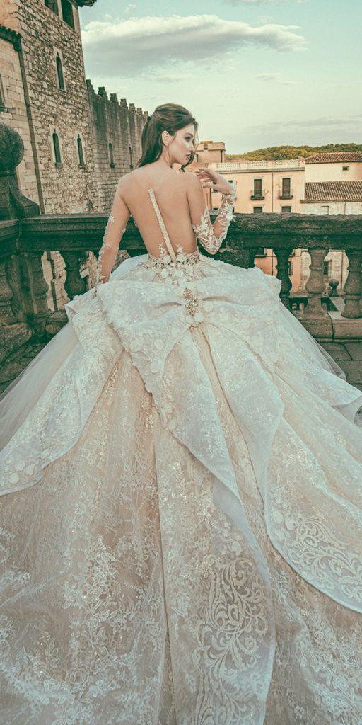 lace ball gown wedding dresses illusion back with sleeves bow julia kongrotoni