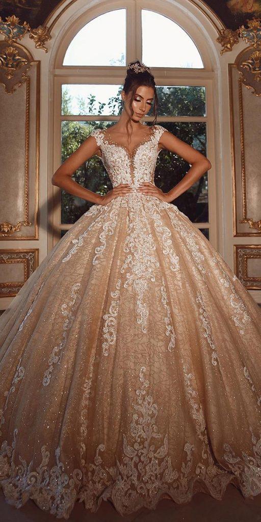lace ball gown wedding dresses sweetheart neckline champagne saidmhamadofficial