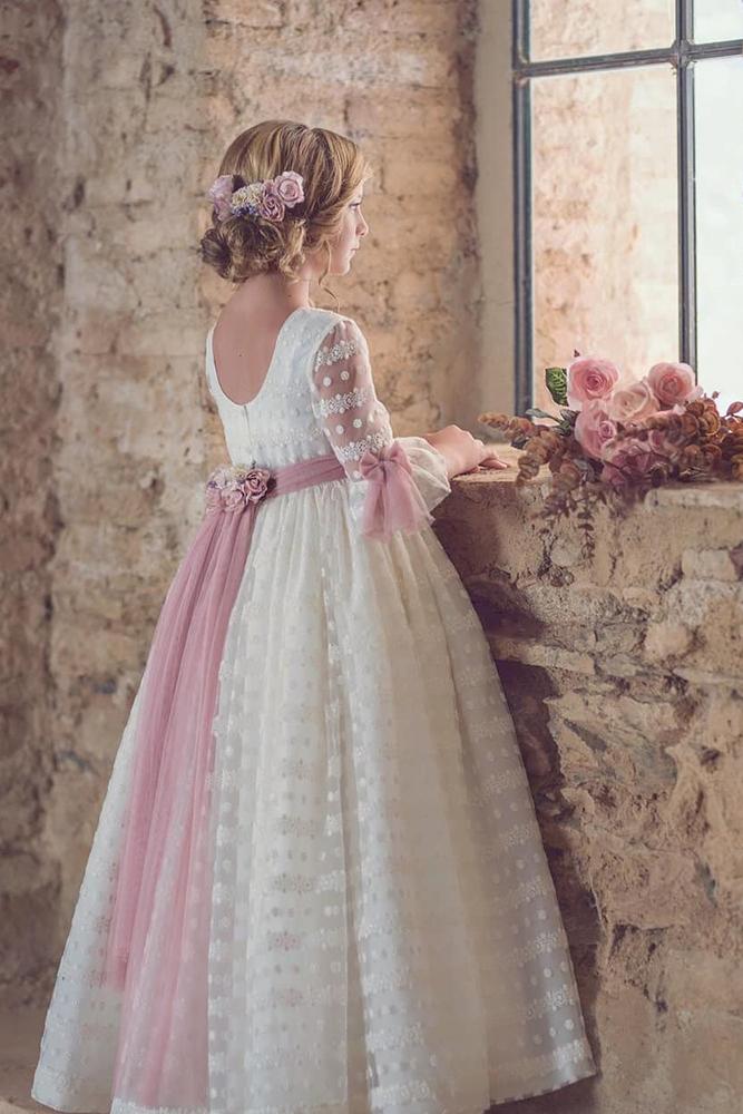 lace flower girl dresses with sleeves pink details delucia vestidosdearras
