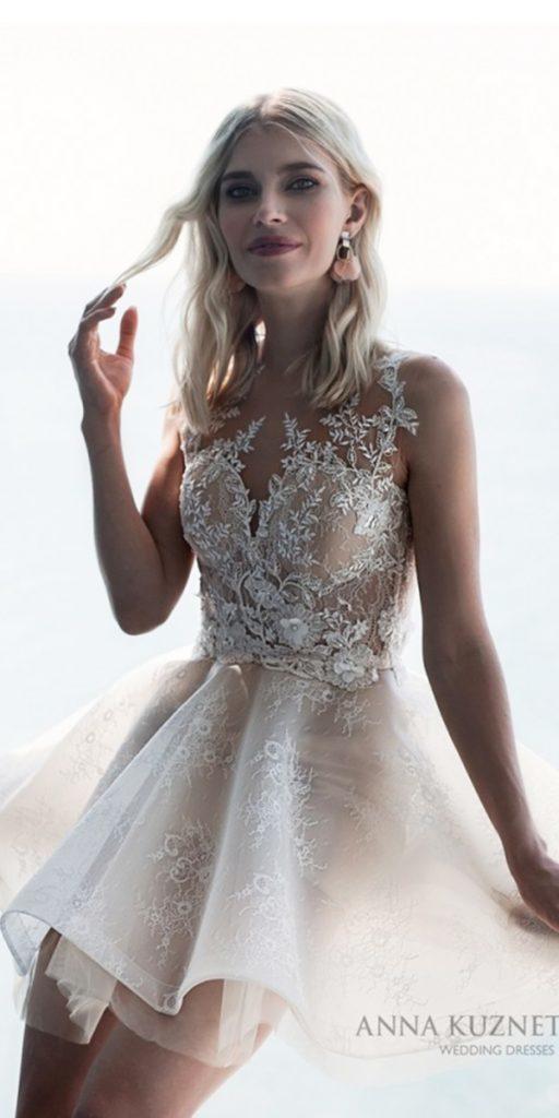 lace short wedding dresses illusion neckline beach anna kuznetcova