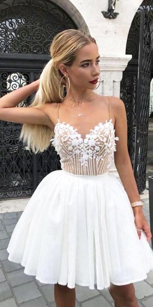 laces hort wedding dresses with spaghettis traps lace top sexy beach sherri hiil