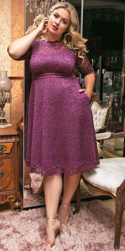 plus size mother of the bride dresses burgundy with sleeves lace knee length kiyonnacurves