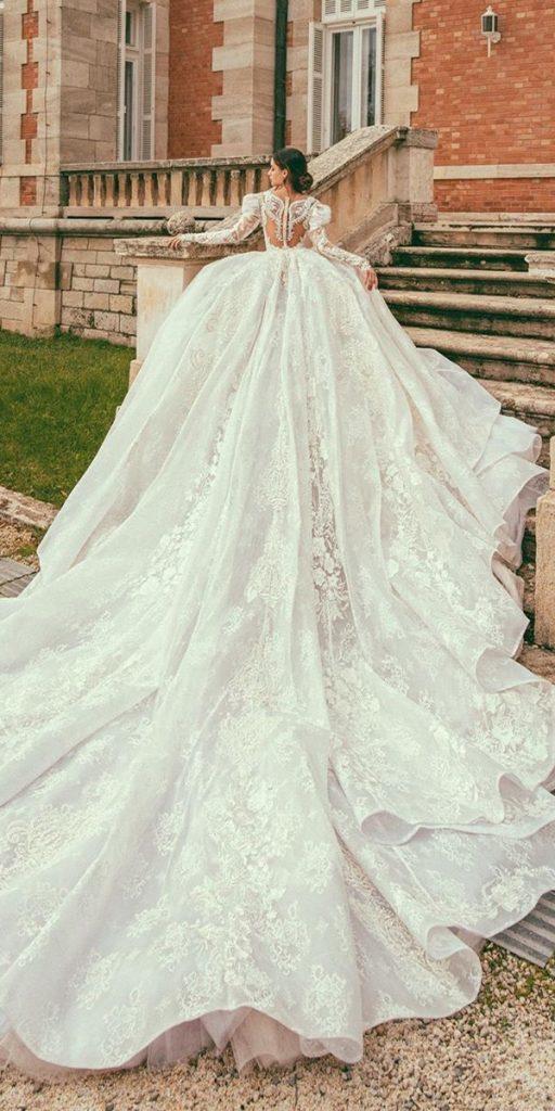 princess wedding dresses bal gown with long sleeves lace back julia kontogruni