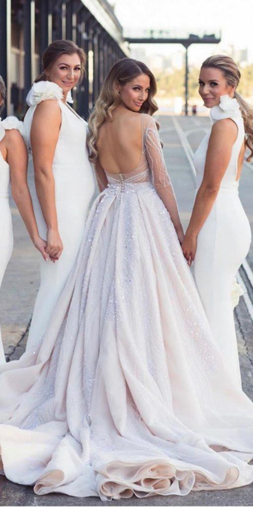 princess wedding dresses ball gown backless with illusion sleeves pallascouture