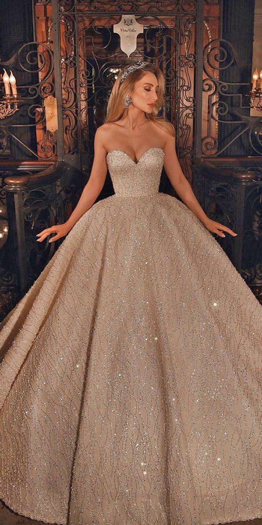 princess wedding dresses ball gown sweetheart neckline sequins saidmhamadofficial